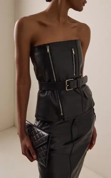 Saint Laurent Strapless Belted Leather Biker Bustier Top | Thumbnail 2 Saint Laurent Strapless Belted Leather Biker Bustier Top | Thumbnail 2