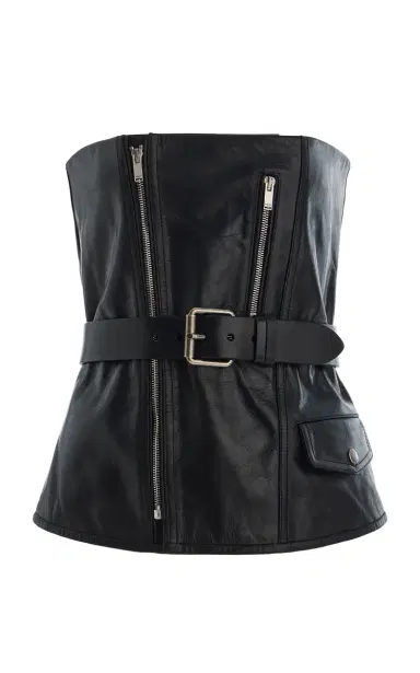 Saint Laurent Strapless Belted Leather Biker Bustier Top | Thumbnail 1 Saint Laurent Strapless Belted Leather Biker Bustier Top | Thumbnail 1
