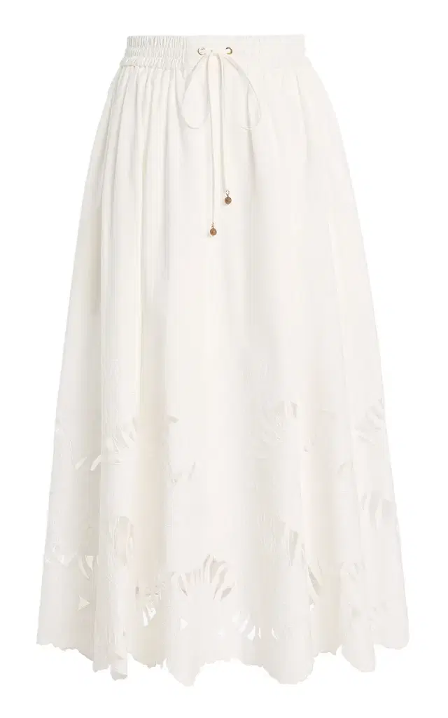 Zimmermann Mahon Embroidered Cotton Midi Skirt