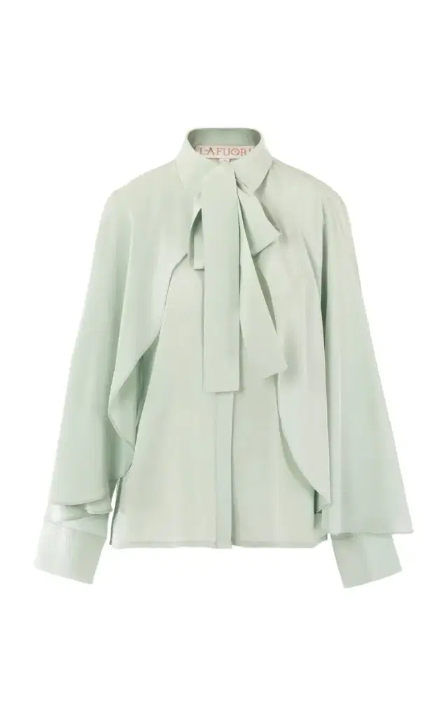La Fuori Mint Secret Spell Tie-Neck Silk Crepe Top