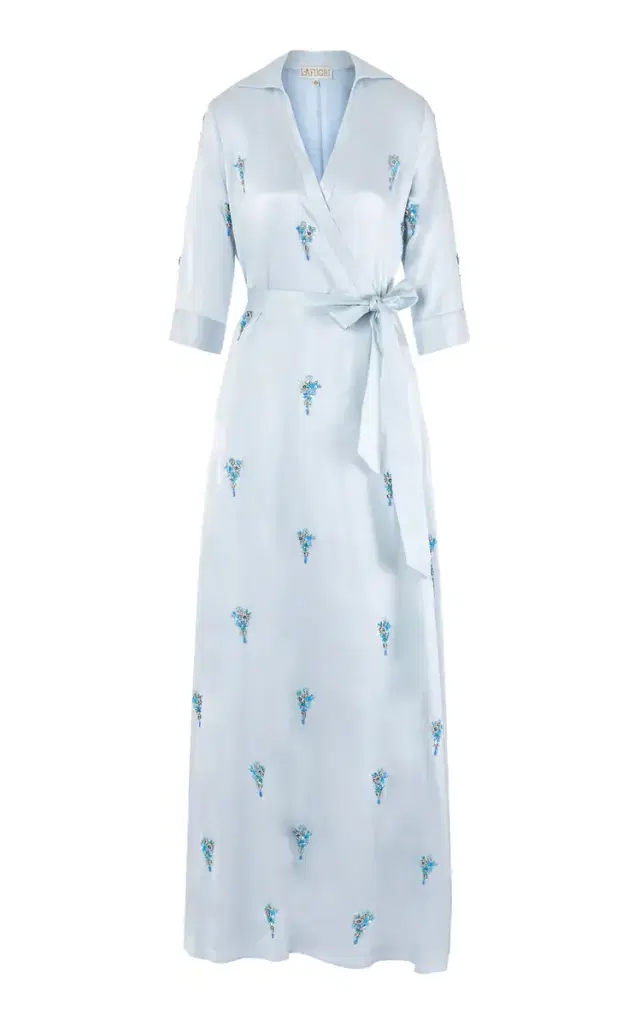 La Fuori Elara'S Icy Jewels Embellished Silk Satin Maxi Wrap Dress