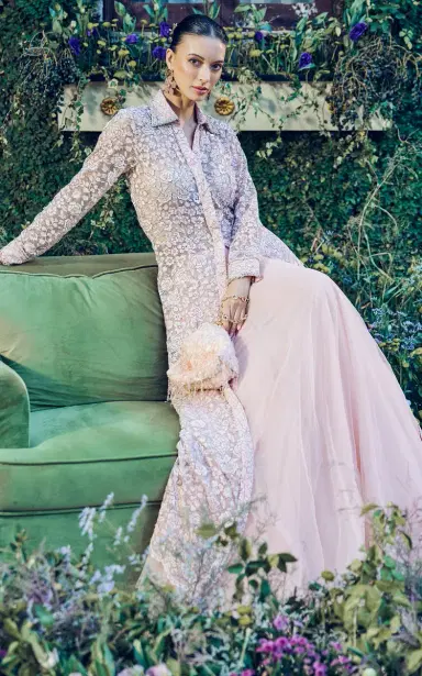 La Fuori Ballet Rose Embellished Lace Maxi Shirt Dress | Thumbnail 4