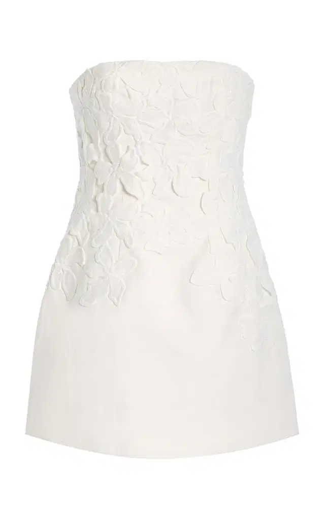 Idette Floral-Appliquéd Linen-Blend Mini Dress