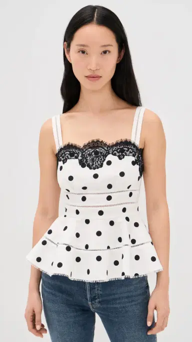 Self-Portrait White Polka Dot Linen Top White | Thumbnail 2