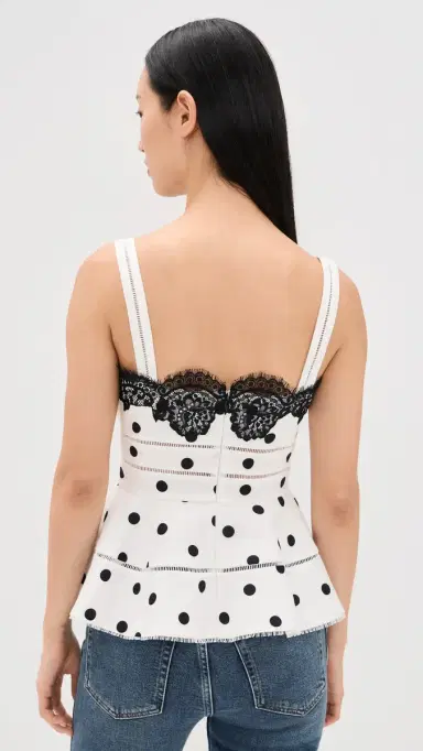Self-Portrait White Polka Dot Linen Top White | Thumbnail 3