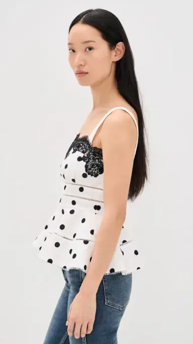 Self-Portrait White Polka Dot Linen Top White | Thumbnail 4