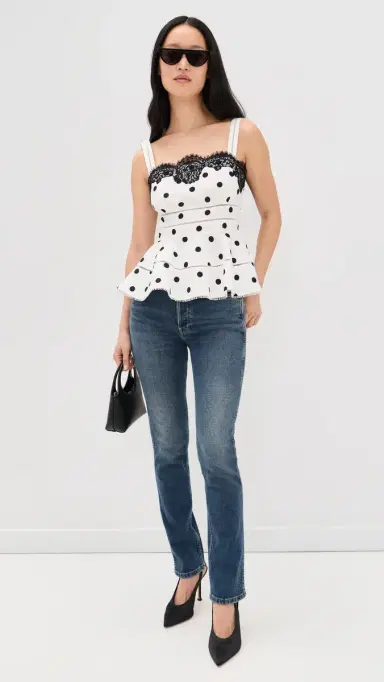 Self-Portrait White Polka Dot Linen Top White | Thumbnail 5