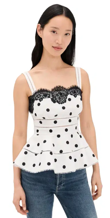 Self-Portrait White Polka Dot Linen Top White | Thumbnail 1