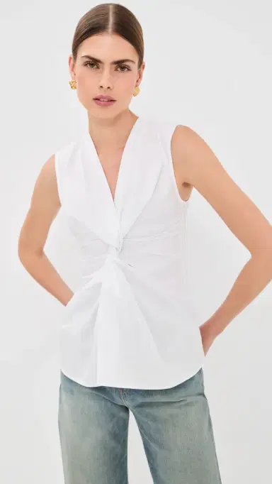 Balmain Cotton Twist Detail Top Blanc Optique | Thumbnail 2