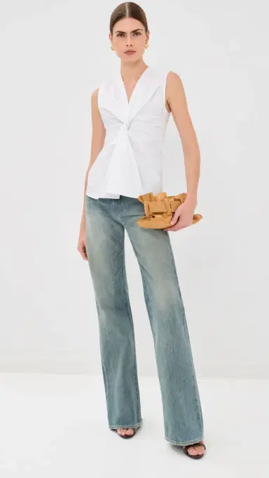 Balmain Cotton Twist Detail Top Blanc Optique | Thumbnail 5