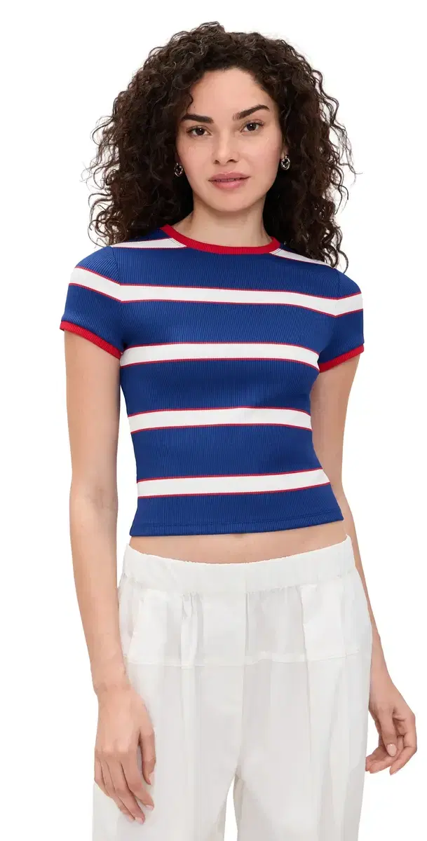 ALICE + OLIVIA Onie Baby Ringer Tee Glamour tripe Twilight Blue
