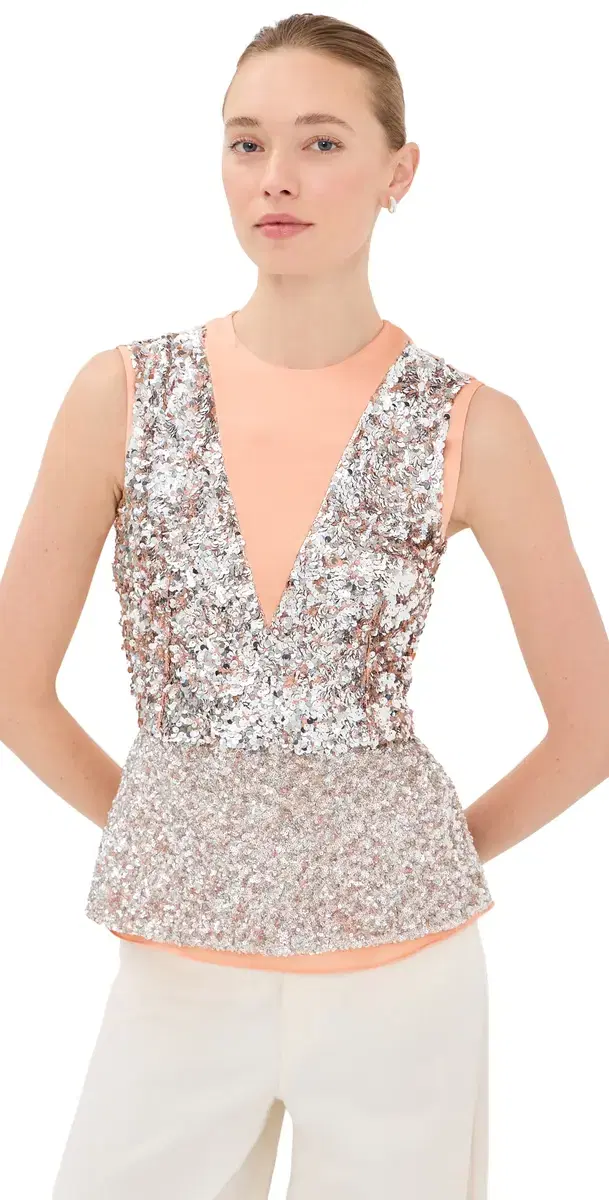 Double-Layered Sequin Top Silver/Peach