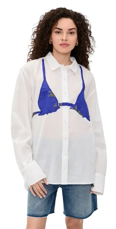 Coniglio Palm Beach Business Casual Button Down Shirt White w/ Palm Deep Periwinkle One Size | Thumbnail 1 Coniglio Palm Beach Business Casual Button Down Shirt White w/ Palm Deep Periwinkle One Size | Thumbnail 1