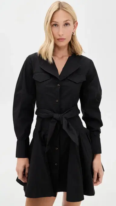 Ganni Stretch Mini Shirt Dress Black | Thumbnail 2