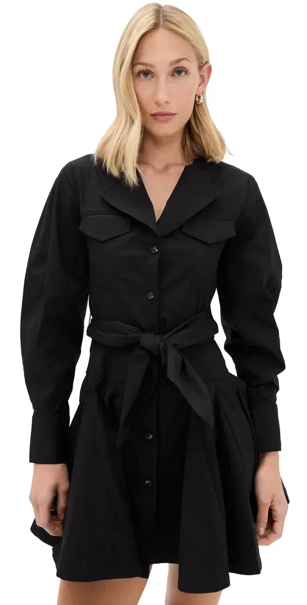 Ganni Stretch Mini Shirt Dress Black