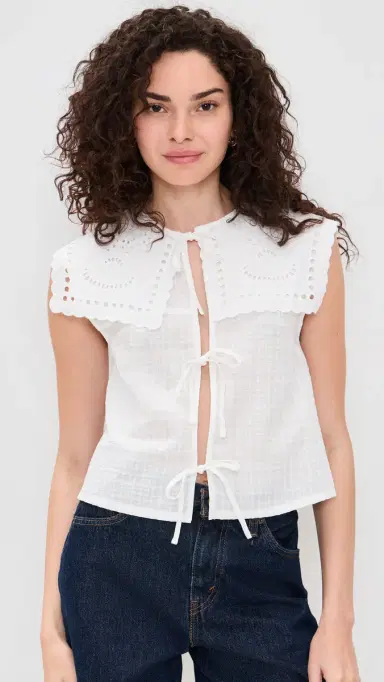 Another Girl Cutwork Collar Tie Front Blouse | Thumbnail 2 Another Girl Cutwork Collar Tie Front Blouse | Thumbnail 2