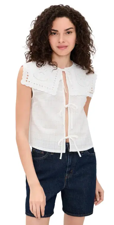 Another Girl Cutwork Collar Tie Front Blouse | Thumbnail 1 Another Girl Cutwork Collar Tie Front Blouse | Thumbnail 1