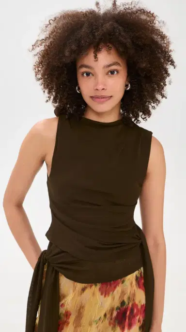Ganni Marl Mesh Tie Knot Tank Top Demitasse 38 | Thumbnail 2