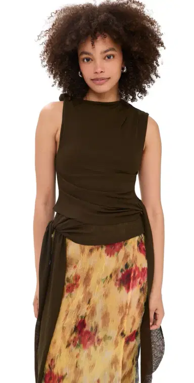 Ganni Marl Mesh Tie Knot Tank Top Demitasse 38 | Thumbnail 1