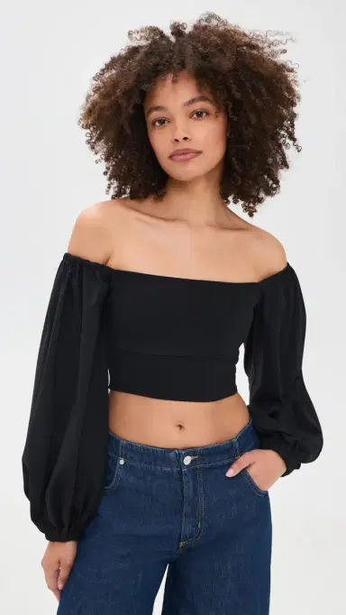 susana monaco Off Shoulder Puff Top Black | Thumbnail 2 susana monaco Off Shoulder Puff Top Black | Thumbnail 2