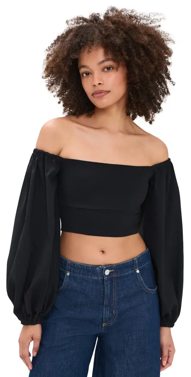 susana monaco Off Shoulder Puff Top Black