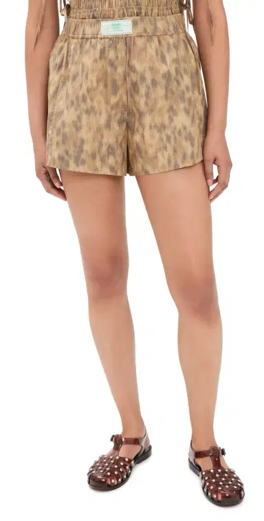 Ganni Printed Elasticated Shorts Burro | Thumbnail 1 Ganni Printed Elasticated Shorts Burro | Thumbnail 1