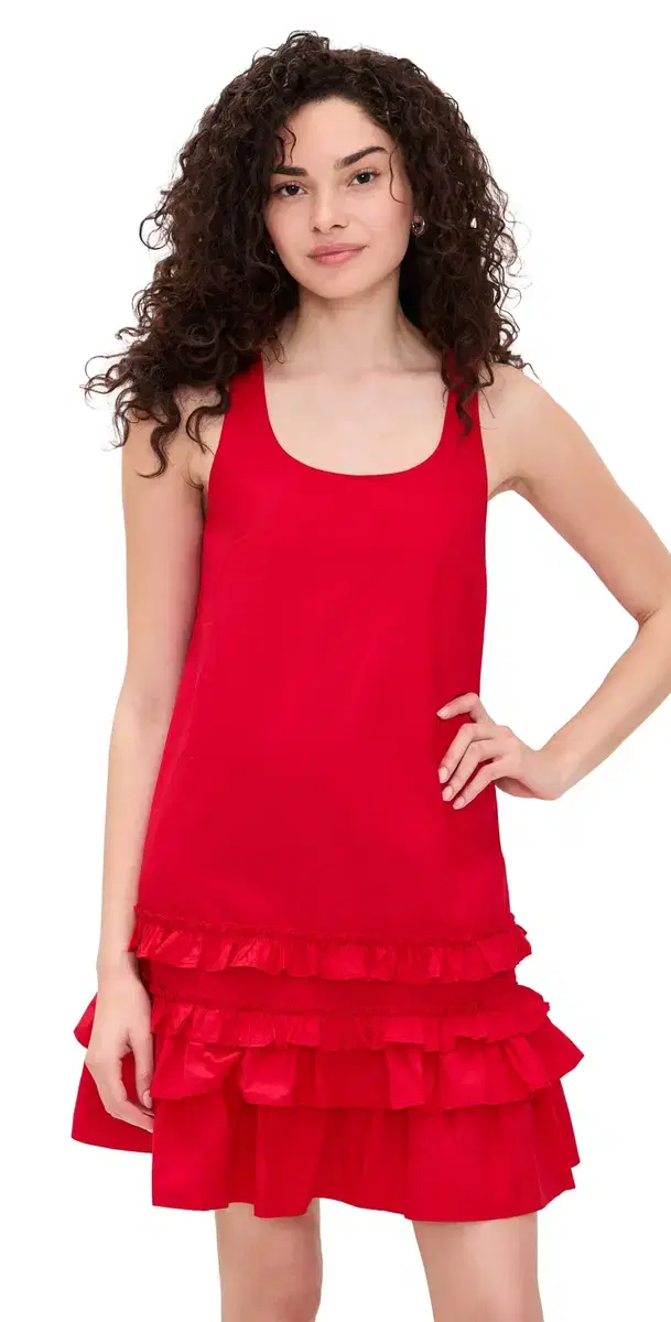 Ganni U Neck Mini Dress Poppy Red