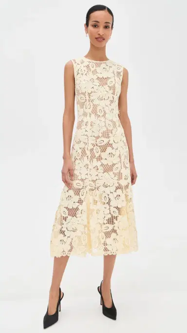 Self-Portrait Lace Midi Dress Yellow | Thumbnail 2 Self-Portrait Lace Midi Dress Yellow | Thumbnail 2