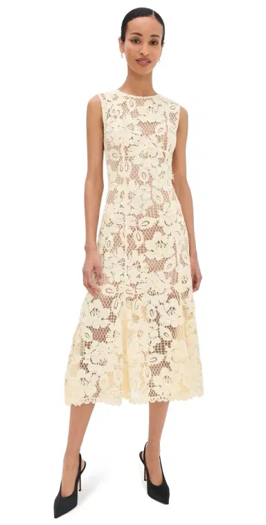Self-Portrait Lace Midi Dress Yellow | Thumbnail 1 Self-Portrait Lace Midi Dress Yellow | Thumbnail 1
