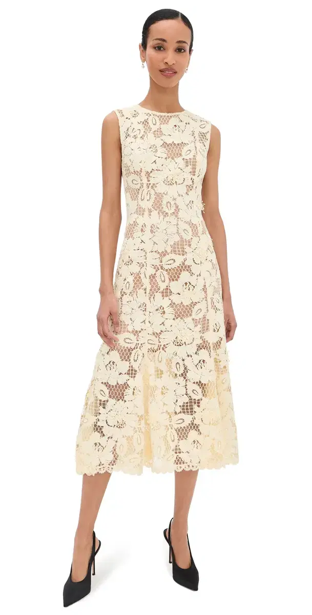Self-Portrait Lace Midi Dress Yellow