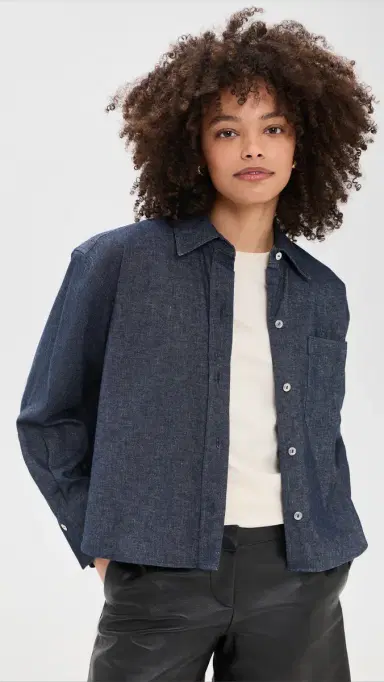Vince Cropped Long leeve hirt Indigo | Thumbnail 2 Vince Cropped Long leeve hirt Indigo | Thumbnail 2