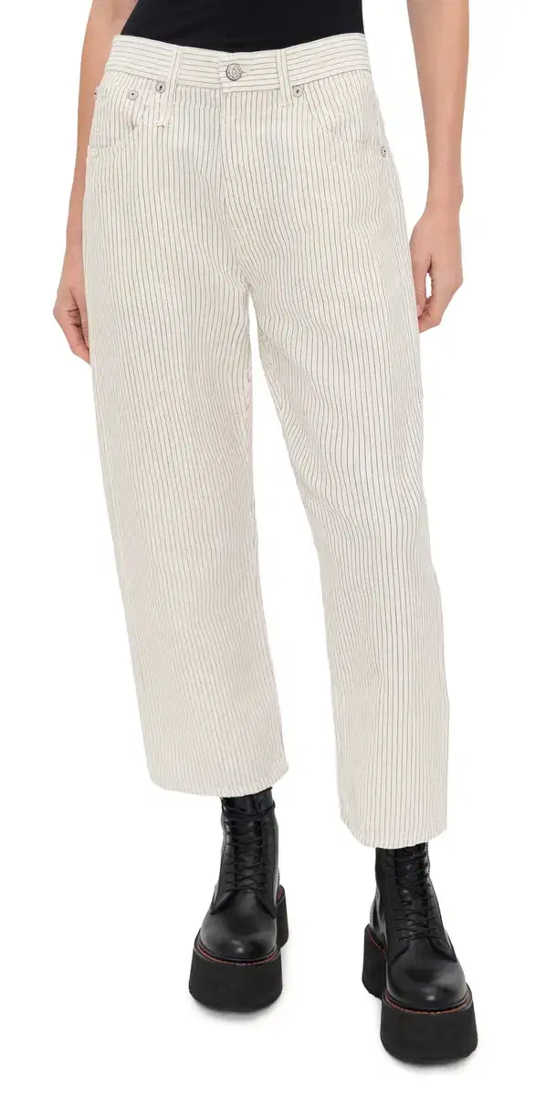 R13 X-BF 5-Pocket Pants White With Black Mini Stripe