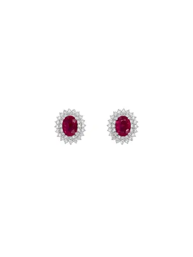 Wish Fine Jewelry 2.70ct Ruby Diamond 18K Gold Halo Earrings | Thumbnail 1