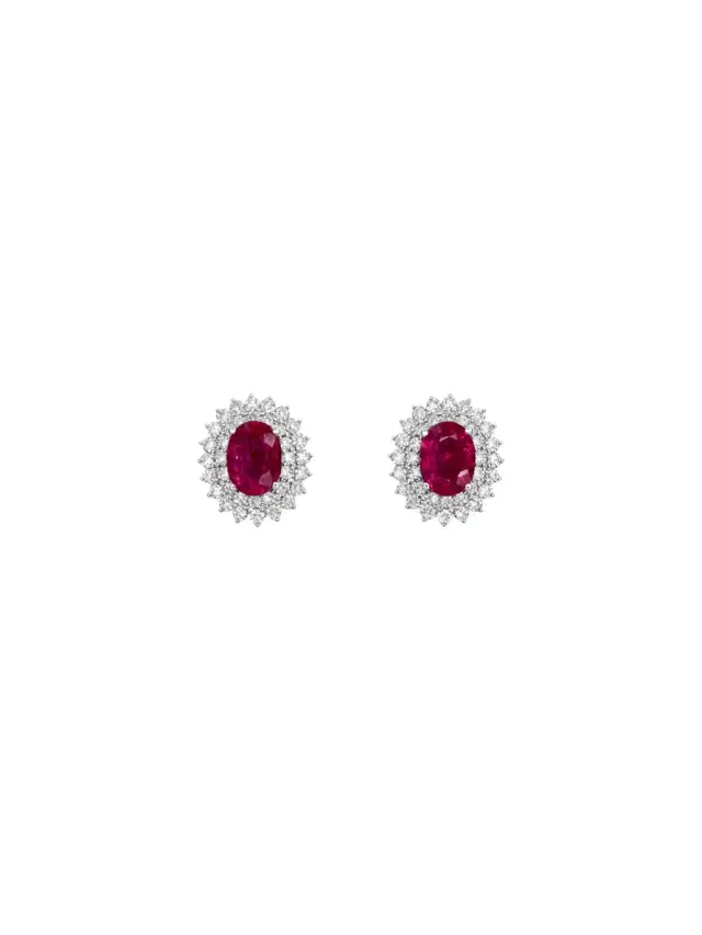 Wish Fine Jewelry 2.70ct Ruby Diamond 18K Gold Halo Earrings