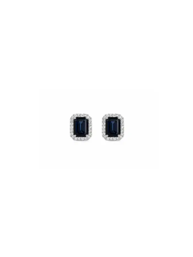 Wish Fine Jewelry 4.24ct Sapphire Diamond 18K Gold Halo Earrings