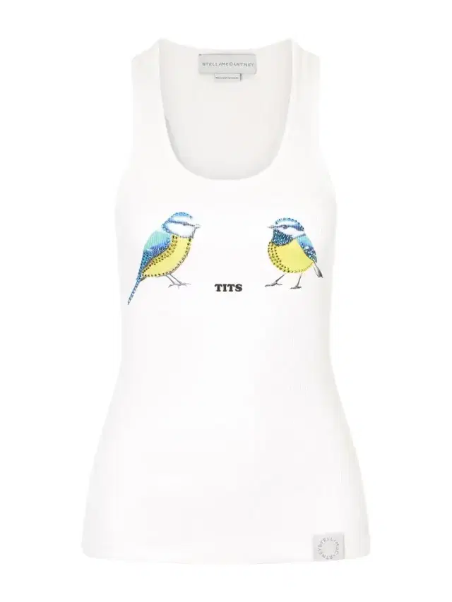 Stella McCartney Hot Fix Crystal-embellished Printed Ribbed Stretch-cotton Tank
