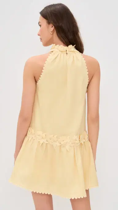 English Factory Halter Flower Detail Mini Dress Butter Yellow | Thumbnail 3 English Factory Halter Flower Detail Mini Dress Butter Yellow | Thumbnail 3