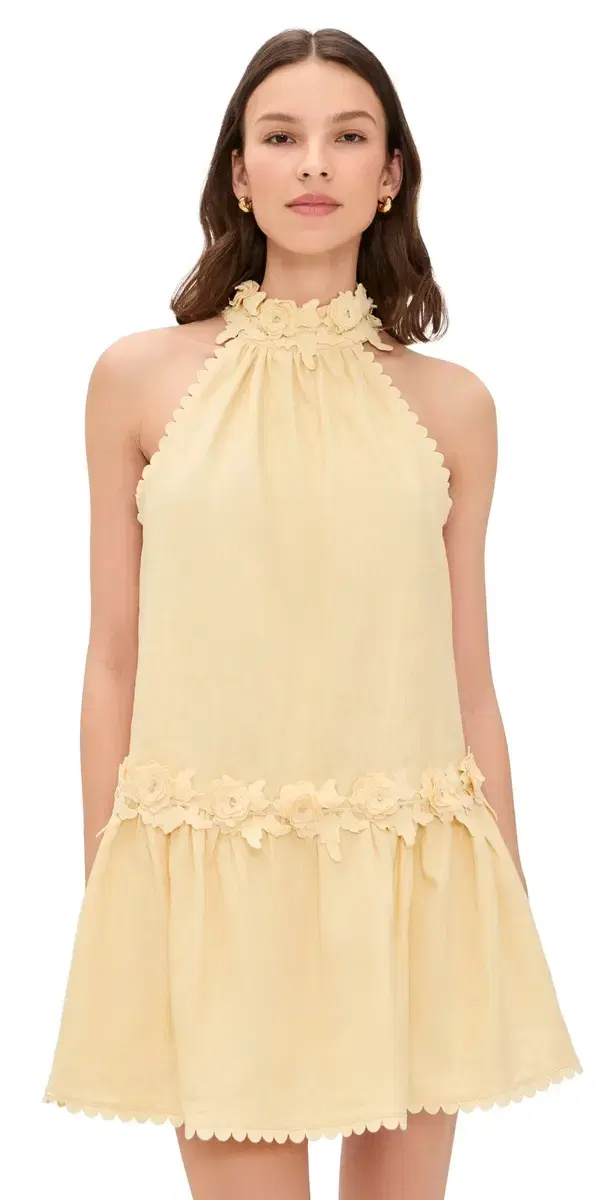 English Factory Halter Flower Detail Mini Dress Butter Yellow