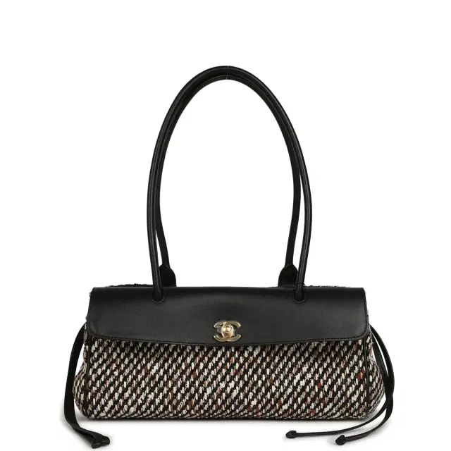 Chanel Chanel Small East West Shopping Tote Black Calfskin and Multi Tweed Gold Hardware