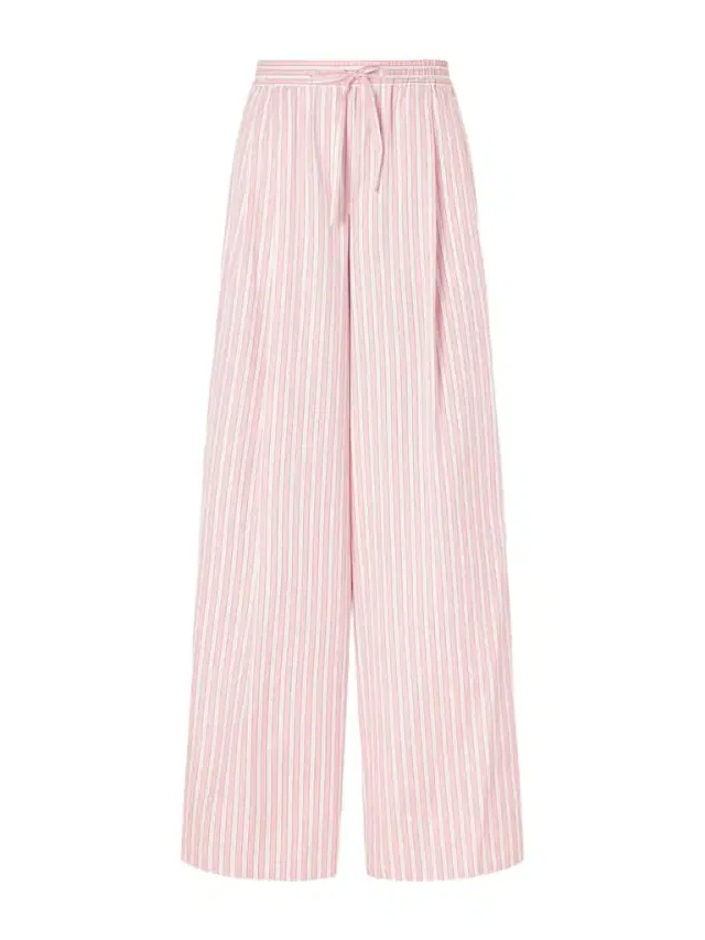 Pleated Striped Cotton-poplin Wide-leg Pants