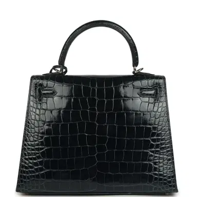 HERMÈS GERRY Hermes Kelly Sellier 25 Vert Rousseau Shiny Alligator Palladium Hardware | Thumbnail 5 HERMÈS GERRY Hermes Kelly Sellier 25 Vert Rousseau Shiny Alligator Palladium Hardware | Thumbnail 5