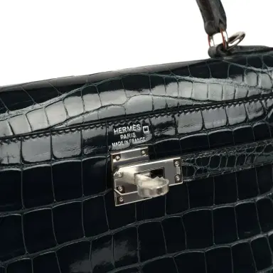 HERMÈS GERRY Hermes Kelly Sellier 25 Vert Rousseau Shiny Alligator Palladium Hardware | Thumbnail 7 HERMÈS GERRY Hermes Kelly Sellier 25 Vert Rousseau Shiny Alligator Palladium Hardware | Thumbnail 7