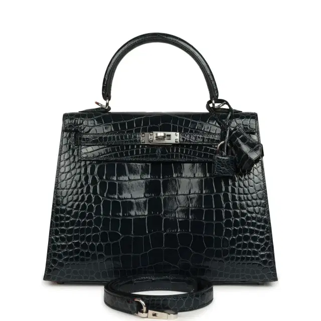 GERRY Hermes Kelly Sellier 25 Vert Rousseau Shiny Alligator Palladium Hardware