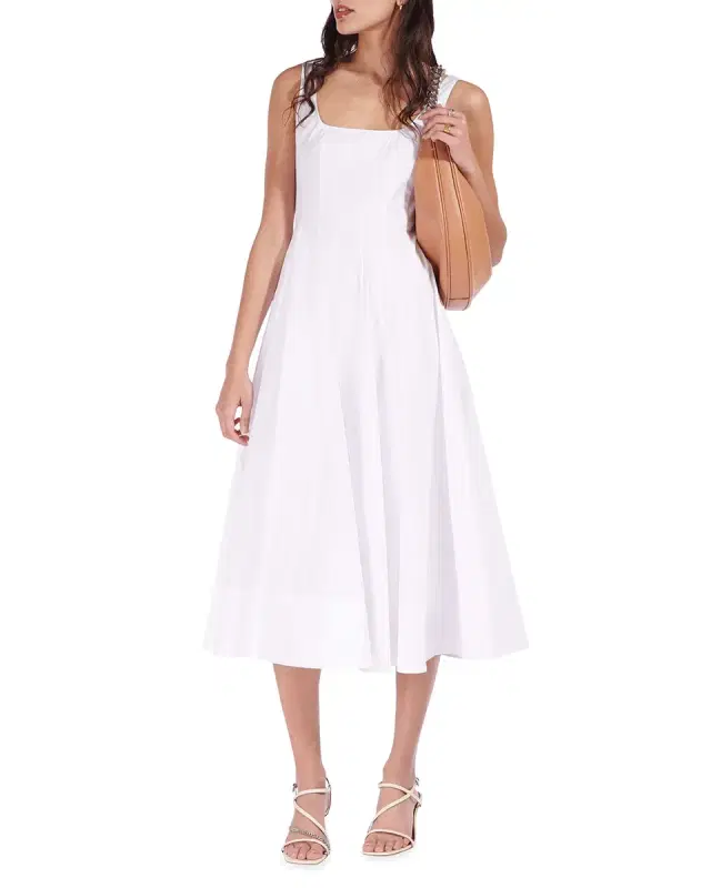 Wells Square-Neck Corset Midi Dress