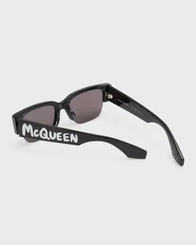 Alexander McQueen Men's Half-Rim Acetate Rectangle Sunglasses | Thumbnail 2 Alexander McQueen Men's Half-Rim Acetate Rectangle Sunglasses | Thumbnail 2