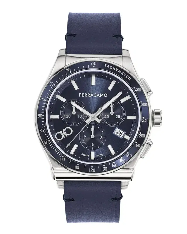 42mm  1927 Chrono Watch with Leather Strap, Blue
