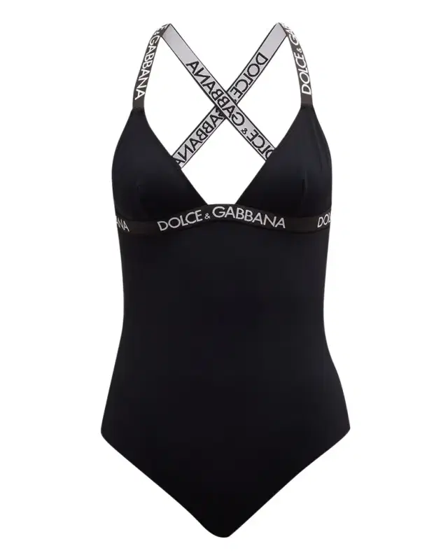 Branded Elastic One-Piece Swimsuit