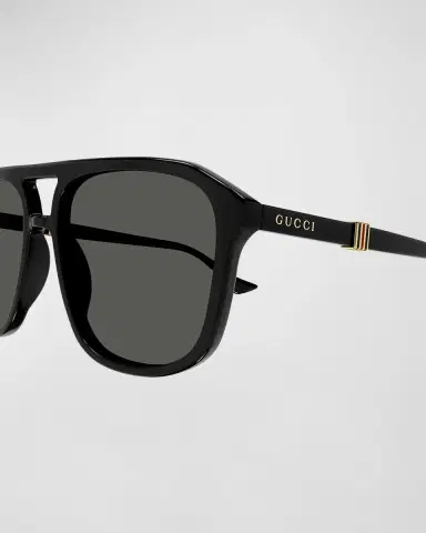 Gucci Men's Double-Bridge Acetate Aviator Sunglasses | Thumbnail 2