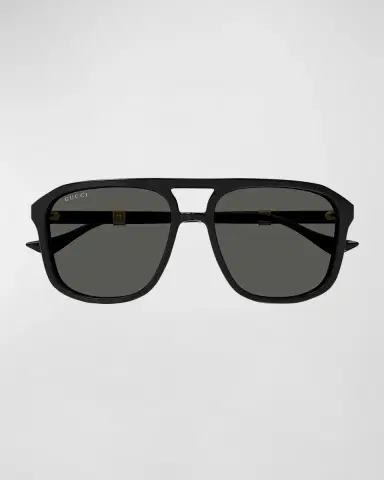 Gucci Men's Double-Bridge Acetate Aviator Sunglasses | Thumbnail 3