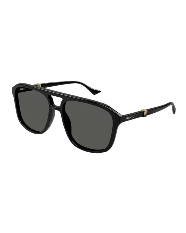 Men's Double-Bridge Acetate Aviator Sunglasses